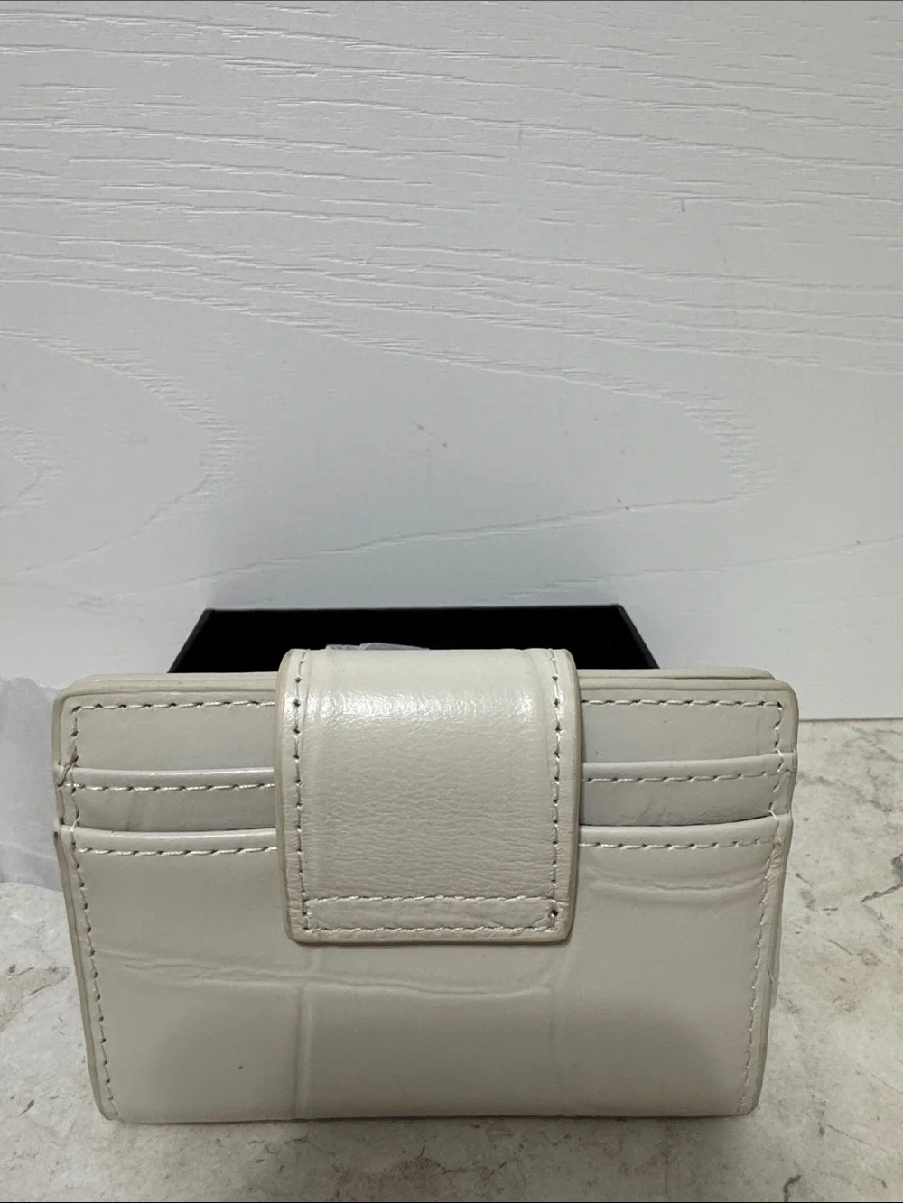 Kurt Geiger Leather Compact Chelsea Wallet with Gold Hardware -bone NWT and box